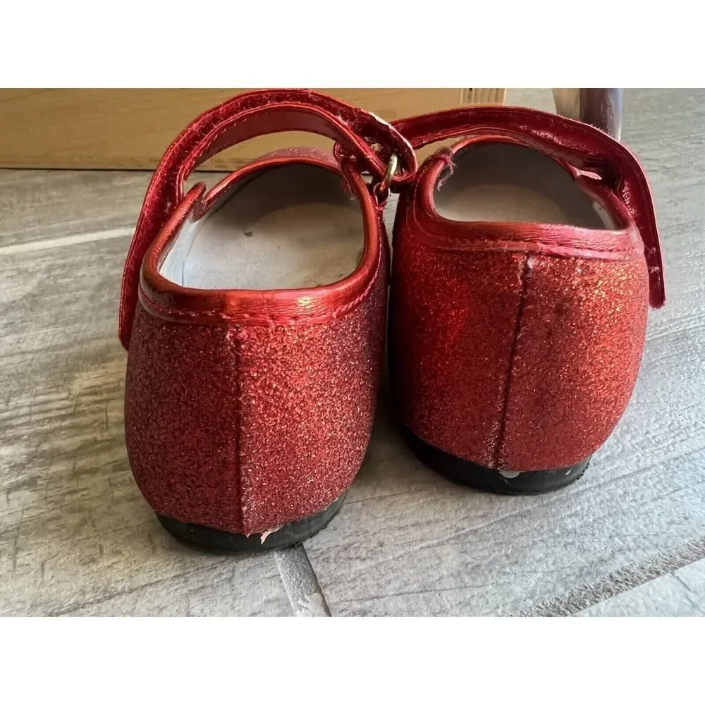 Angel Girls Glitter Mary Jane Red Leather Lining Dorothy Ruby Slippers Holiday 9